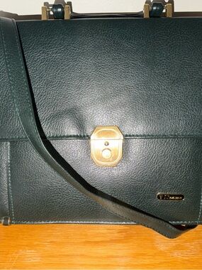 Reason Dark Green Leather Crossbody Cosmetic Case with Gold Hardware